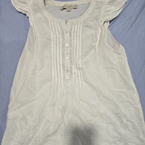 LOFT White Flutter Sleeve Blouse with Bib Collar